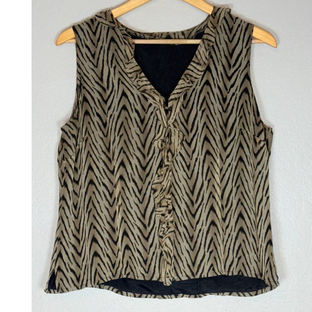 Y2K Silk Sheer Black Zebra Animal Print Tank Top Blouse Sz Medium Safari Chic